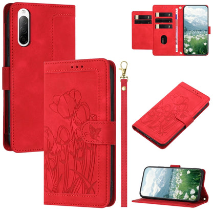 Tulips Embossed Leather Phone Case with Lanyard, For Sony Xperia 1 VIII, For Sony Xperia 10 VII, For Sony Xperia 10 VI, For Sony Xperia 1 VI, For Sony Xperia 10 V