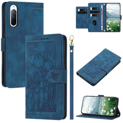 Tulips Embossed Leather Phone Case with Lanyard, For Sony Xperia 1 VIII, For Sony Xperia 10 VII, For Sony Xperia 10 VI, For Sony Xperia 1 VI, For Sony Xperia 10 V