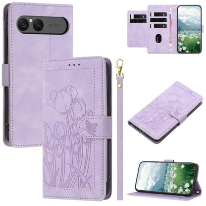 Tulips Embossed Leather Phone Case with Lanyard, For Sony Xperia 1 VIII, For Sony Xperia 10 VII, For Sony Xperia 10 VI, For Sony Xperia 1 VI, For Sony Xperia 10 V