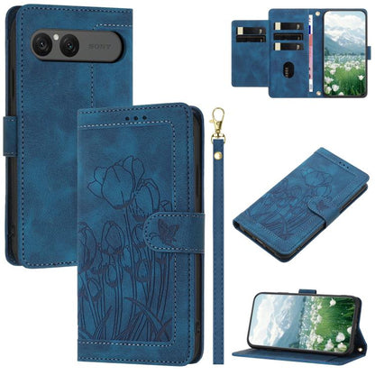 Tulips Embossed Leather Phone Case with Lanyard, For Sony Xperia 1 VIII, For Sony Xperia 10 VII, For Sony Xperia 10 VI, For Sony Xperia 1 VI, For Sony Xperia 10 V