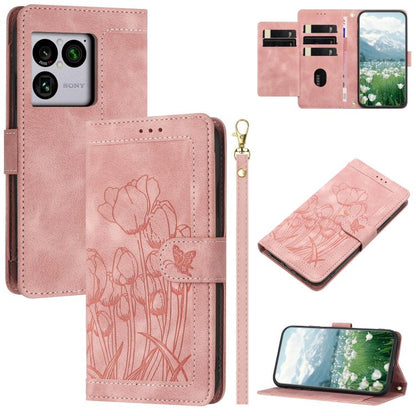 Tulips Embossed Leather Phone Case with Lanyard, For Sony Xperia 1 VIII, For Sony Xperia 10 VII, For Sony Xperia 10 VI, For Sony Xperia 1 VI, For Sony Xperia 10 V