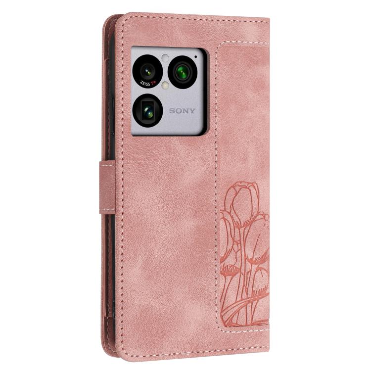Tulips Embossed Leather Phone Case with Lanyard, For Sony Xperia 1 VIII, For Sony Xperia 10 VII, For Sony Xperia 10 VI, For Sony Xperia 1 VI, For Sony Xperia 10 V