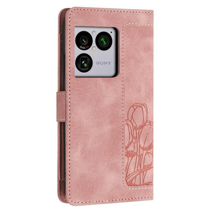 Tulips Embossed Leather Phone Case with Lanyard, For Sony Xperia 1 VIII, For Sony Xperia 10 VII, For Sony Xperia 10 VI, For Sony Xperia 1 VI, For Sony Xperia 10 V