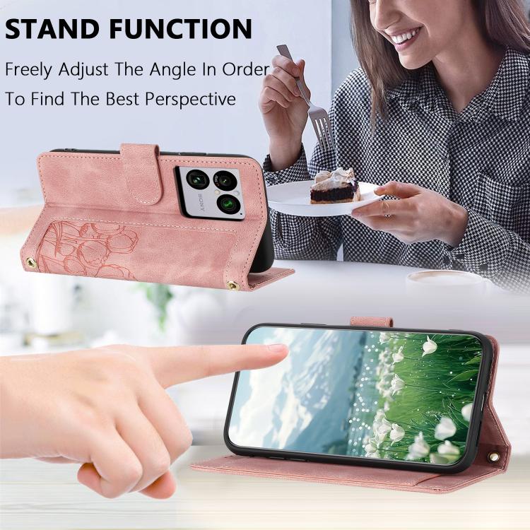 Tulips Embossed Leather Phone Case with Lanyard, For Sony Xperia 1 VIII, For Sony Xperia 10 VII, For Sony Xperia 10 VI, For Sony Xperia 1 VI, For Sony Xperia 10 V