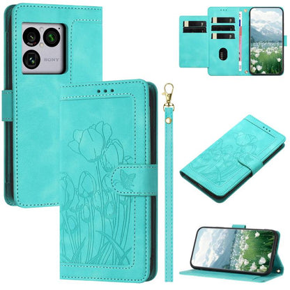 Tulips Embossed Leather Phone Case with Lanyard, For Sony Xperia 1 VIII, For Sony Xperia 10 VII, For Sony Xperia 10 VI, For Sony Xperia 1 VI, For Sony Xperia 10 V