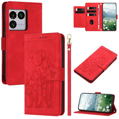 Tulips Embossed Leather Phone Case with Lanyard, For Sony Xperia 1 VIII, For Sony Xperia 10 VII, For Sony Xperia 10 VI, For Sony Xperia 1 VI, For Sony Xperia 10 V