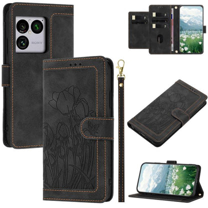 Tulips Embossed Leather Phone Case with Lanyard, For Sony Xperia 1 VIII, For Sony Xperia 10 VII, For Sony Xperia 10 VI, For Sony Xperia 1 VI, For Sony Xperia 10 V