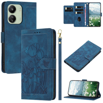 Tulips Embossed Leather Phone Case with Lanyard, For Redmi Note 17 4G Global 169.7mm, For Redmi 17C 5G, For Redmi 17 5G / 4G Global 170mm, For Redmi 17C 4G, For Redmi 15a 5G, For Redmi Note 15 Pro+ 5G Global 163.3mm, For Redmi Note 15 5G / 4G Global 16...