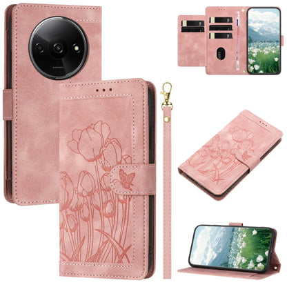 Tulips Embossed Leather Phone Case with Lanyard, For Redmi Note 17 4G Global 169.7mm, For Redmi 17C 5G, For Redmi 17 5G / 4G Global 170mm, For Redmi 17C 4G, For Redmi 15a 5G, For Redmi Note 15 Pro+ 5G Global 163.3mm, For Redmi Note 15 5G / 4G Global 16...