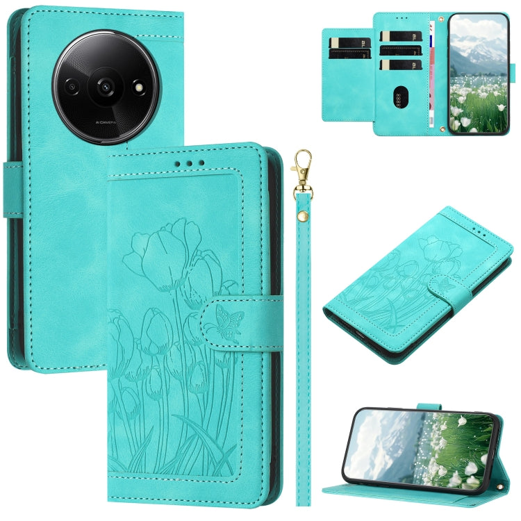 Tulips Embossed Leather Phone Case with Lanyard, For Redmi Note 17 4G Global 169.7mm, For Redmi 17C 5G, For Redmi 17 5G / 4G Global 170mm, For Redmi 17C 4G, For Redmi 15a 5G, For Redmi Note 15 Pro+ 5G Global 163.3mm, For Redmi Note 15 5G / 4G Global 16...