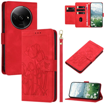Tulips Embossed Leather Phone Case with Lanyard, For Redmi Note 17 4G Global 169.7mm, For Redmi 17C 5G, For Redmi 17 5G / 4G Global 170mm, For Redmi 17C 4G, For Redmi 15a 5G, For Redmi Note 15 Pro+ 5G Global 163.3mm, For Redmi Note 15 5G / 4G Global 16...