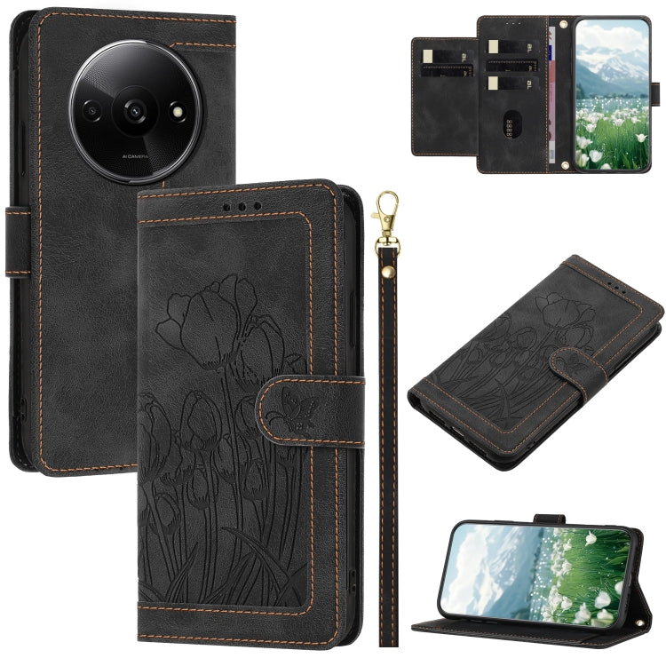 Tulips Embossed Leather Phone Case with Lanyard, For Redmi Note 17 4G Global 169.7mm, For Redmi 17C 5G, For Redmi 17 5G / 4G Global 170mm, For Redmi 17C 4G, For Redmi 15a 5G, For Redmi Note 15 Pro+ 5G Global 163.3mm, For Redmi Note 15 5G / 4G Global 16...