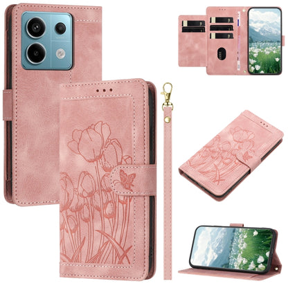 Tulips Embossed Leather Phone Case with Lanyard, For Redmi Note 17 4G Global 169.7mm, For Redmi 17C 5G, For Redmi 17 5G / 4G Global 170mm, For Redmi 17C 4G, For Redmi 15a 5G, For Redmi Note 15 Pro+ 5G Global 163.3mm, For Redmi Note 15 5G / 4G Global 16...