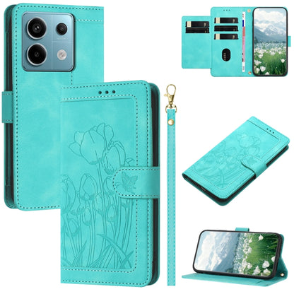 Tulips Embossed Leather Phone Case with Lanyard, For Redmi Note 17 4G Global 169.7mm, For Redmi 17C 5G, For Redmi 17 5G / 4G Global 170mm, For Redmi 17C 4G, For Redmi 15a 5G, For Redmi Note 15 Pro+ 5G Global 163.3mm, For Redmi Note 15 5G / 4G Global 16...