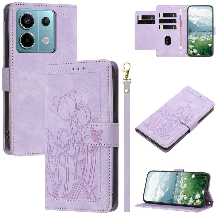 Tulips Embossed Leather Phone Case with Lanyard, For Redmi Note 17 4G Global 169.7mm, For Redmi 17C 5G, For Redmi 17 5G / 4G Global 170mm, For Redmi 17C 4G, For Redmi 15a 5G, For Redmi Note 15 Pro+ 5G Global 163.3mm, For Redmi Note 15 5G / 4G Global 16...