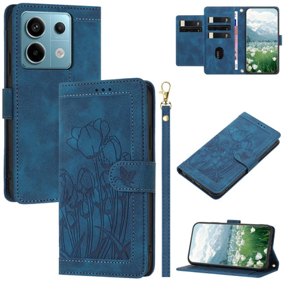 Tulips Embossed Leather Phone Case with Lanyard, For Redmi Note 17 4G Global 169.7mm, For Redmi 17C 5G, For Redmi 17 5G / 4G Global 170mm, For Redmi 17C 4G, For Redmi 15a 5G, For Redmi Note 15 Pro+ 5G Global 163.3mm, For Redmi Note 15 5G / 4G Global 16...