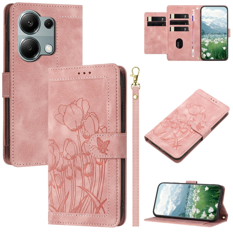 Tulips Embossed Leather Phone Case with Lanyard, For Redmi Note 13 Pro+ 5G, For Redmi Note 13 Pro 5G