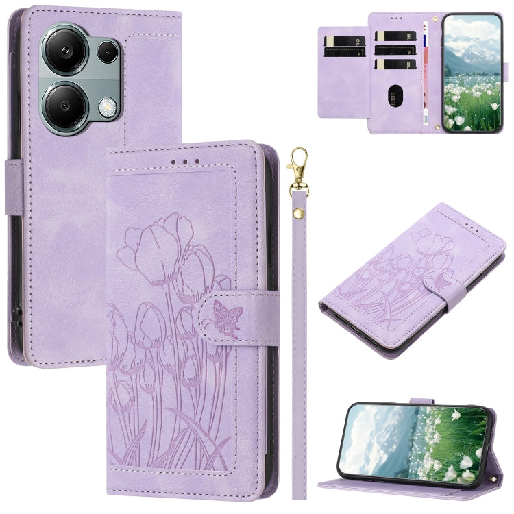 Tulips Embossed Leather Phone Case with Lanyard, For Redmi Note 13 Pro+ 5G, For Redmi Note 13 Pro 5G