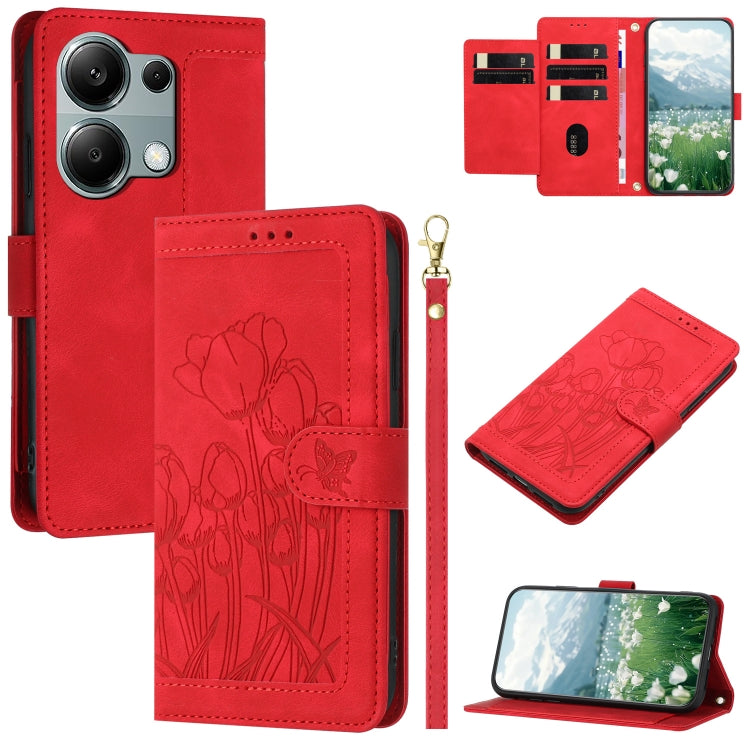 Tulips Embossed Leather Phone Case with Lanyard, For Redmi Note 13 Pro+ 5G, For Redmi Note 13 Pro 5G