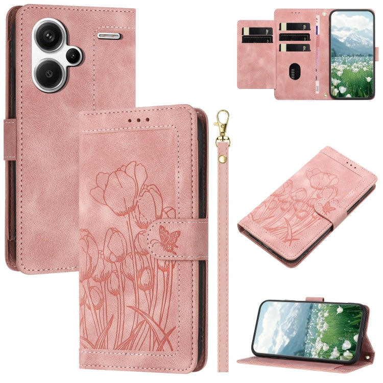 Tulips Embossed Leather Phone Case with Lanyard, For Redmi Note 13 Pro+ 5G, For Redmi Note 13 Pro 5G