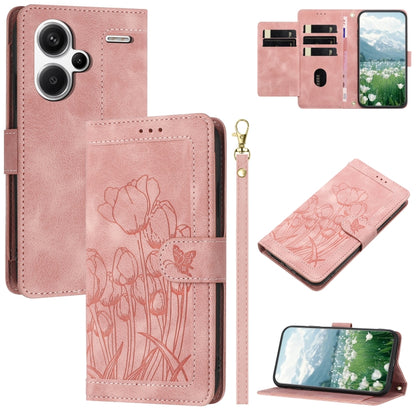 Tulips Embossed Leather Phone Case with Lanyard, For Redmi Note 13 Pro+ 5G, For Redmi Note 13 Pro 5G