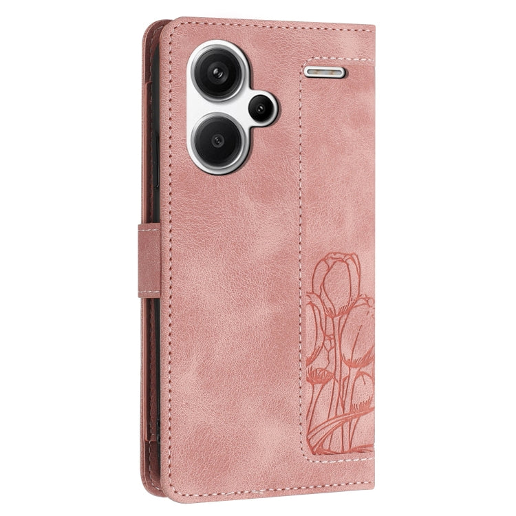 Tulips Embossed Leather Phone Case with Lanyard, For Redmi Note 13 Pro+ 5G, For Redmi Note 13 Pro 5G