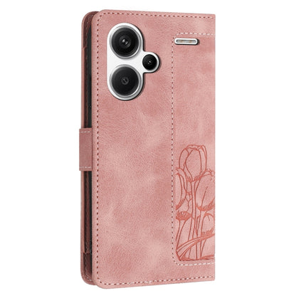 Tulips Embossed Leather Phone Case with Lanyard, For Redmi Note 13 Pro+ 5G, For Redmi Note 13 Pro 5G