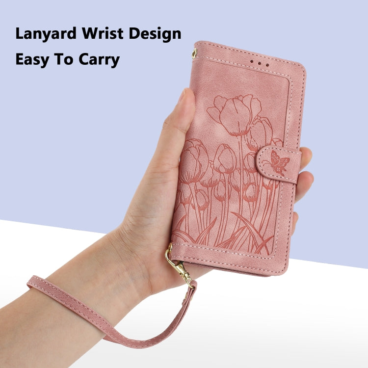 Tulips Embossed Leather Phone Case with Lanyard, For Redmi Note 13 Pro+ 5G, For Redmi Note 13 Pro 5G