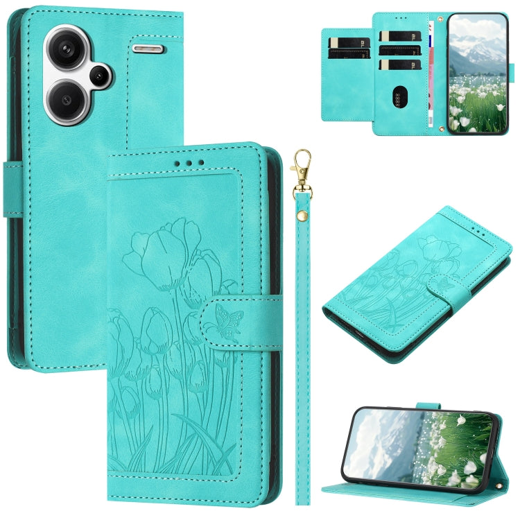 Tulips Embossed Leather Phone Case with Lanyard, For Redmi Note 13 Pro+ 5G, For Redmi Note 13 Pro 5G