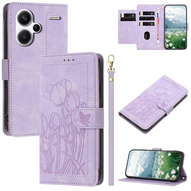 Tulips Embossed Leather Phone Case with Lanyard, For Redmi Note 13 Pro+ 5G, For Redmi Note 13 Pro 5G