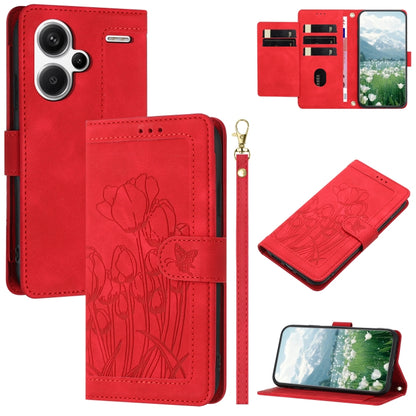 Tulips Embossed Leather Phone Case with Lanyard, For Redmi Note 13 Pro+ 5G, For Redmi Note 13 Pro 5G