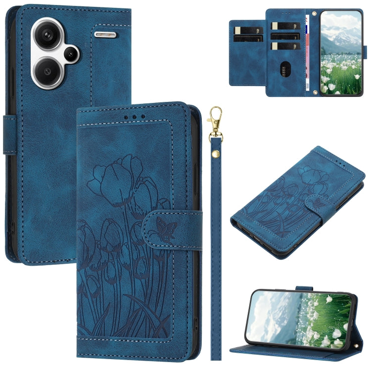 Tulips Embossed Leather Phone Case with Lanyard, For Redmi Note 13 Pro+ 5G, For Redmi Note 13 Pro 5G