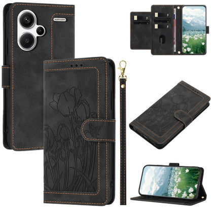 Tulips Embossed Leather Phone Case with Lanyard, For Redmi Note 13 Pro+ 5G, For Redmi Note 13 Pro 5G