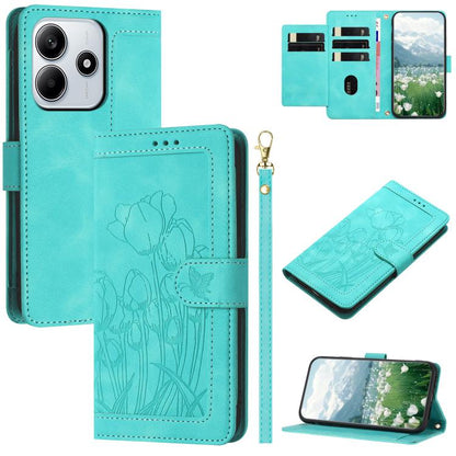Tulips Embossed Leather Phone Case with Lanyard, For Redmi Note 17 4G Global 169.7mm, For Redmi 17C 5G, For Redmi 17 5G / 4G Global 170mm, For Redmi 17C 4G, For Redmi 15a 5G, For Redmi Note 15 Pro+ 5G Global 163.3mm, For Redmi Note 15 5G / 4G Global 16...
