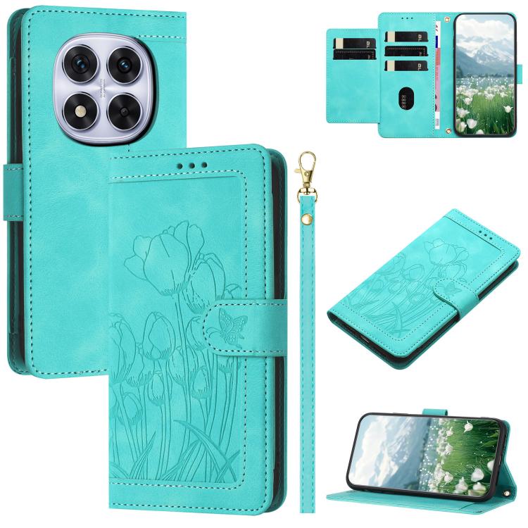 Tulips Embossed Leather Phone Case with Lanyard, For Redmi Note 17 4G Global 169.7mm, For Redmi 17C 5G, For Redmi 17 5G / 4G Global 170mm, For Redmi 17C 4G, For Redmi 15a 5G, For Redmi Note 15 Pro+ 5G Global 163.3mm, For Redmi Note 15 5G / 4G Global 16...