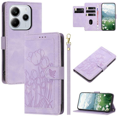 Tulips Embossed Leather Phone Case with Lanyard, For Redmi Note 17 4G Global 169.7mm, For Redmi 17C 5G, For Redmi 17 5G / 4G Global 170mm, For Redmi 17C 4G, For Redmi 15a 5G, For Redmi Note 15 Pro+ 5G Global 163.3mm, For Redmi Note 15 5G / 4G Global 16...