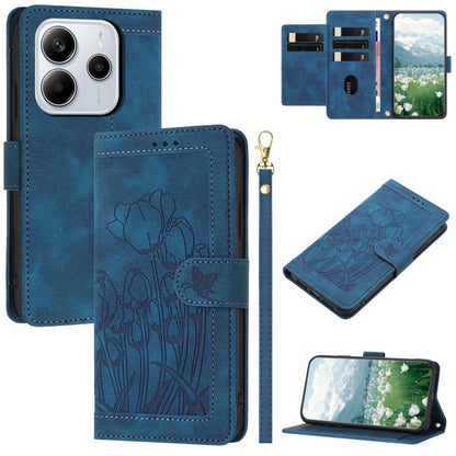Tulips Embossed Leather Phone Case with Lanyard, For Redmi Note 17 4G Global 169.7mm, For Redmi 17C 5G, For Redmi 17 5G / 4G Global 170mm, For Redmi 17C 4G, For Redmi 15a 5G, For Redmi Note 15 Pro+ 5G Global 163.3mm, For Redmi Note 15 5G / 4G Global 16...
