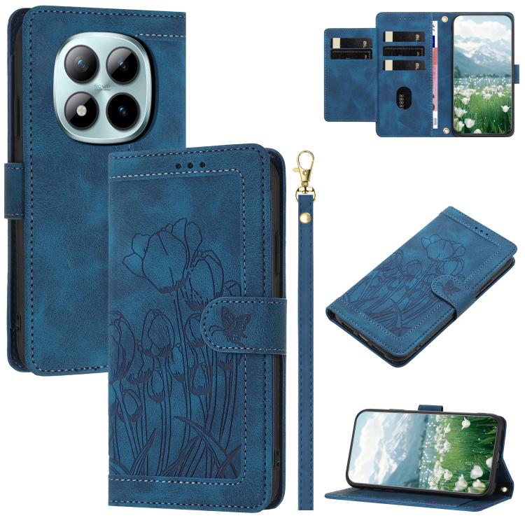 Tulips Embossed Leather Phone Case with Lanyard, For Redmi Note 17 4G Global 169.7mm, For Redmi 17C 5G, For Redmi 17 5G / 4G Global 170mm, For Redmi 17C 4G, For Redmi 15a 5G, For Redmi Note 15 Pro+ 5G Global 163.3mm, For Redmi Note 15 5G / 4G Global 16...