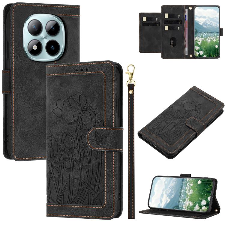Tulips Embossed Leather Phone Case with Lanyard, For Redmi Note 17 4G Global 169.7mm, For Redmi 17C 5G, For Redmi 17 5G / 4G Global 170mm, For Redmi 17C 4G, For Redmi 15a 5G, For Redmi Note 15 Pro+ 5G Global 163.3mm, For Redmi Note 15 5G / 4G Global 16...