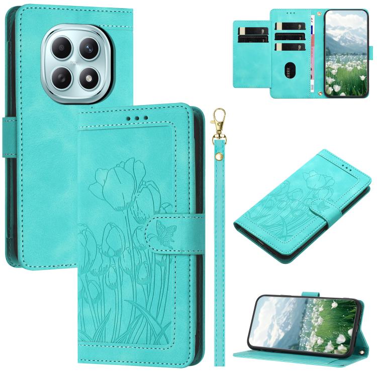 Tulips Embossed Leather Phone Case with Lanyard, For Redmi Note 17 4G Global 169.7mm, For Redmi 17C 5G, For Redmi 17 5G / 4G Global 170mm, For Redmi 17C 4G, For Redmi 15a 5G, For Redmi Note 15 Pro+ 5G Global 163.3mm, For Redmi Note 15 5G / 4G Global 16...