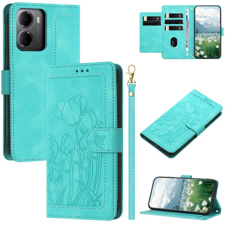 Tulips Embossed Leather Phone Case with Lanyard, For Redmi Note 17 4G Global 169.7mm, For Redmi 17C 5G, For Redmi 17 5G / 4G Global 170mm, For Redmi 17C 4G, For Redmi 15a 5G, For Redmi Note 15 Pro+ 5G Global 163.3mm, For Redmi Note 15 5G / 4G Global 16...