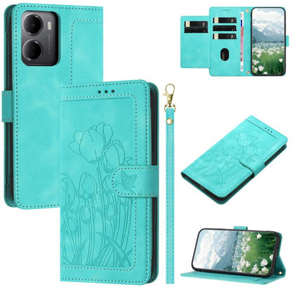 Tulips Embossed Leather Phone Case with Lanyard, For Redmi Note 17 4G Global 169.7mm, For Redmi 17C 5G, For Redmi 17 5G / 4G Global 170mm, For Redmi 17C 4G, For Redmi 15a 5G, For Redmi Note 15 Pro+ 5G Global 163.3mm, For Redmi Note 15 5G / 4G Global 16...