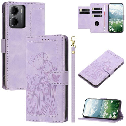 Tulips Embossed Leather Phone Case with Lanyard, For Redmi Note 17 4G Global 169.7mm, For Redmi 17C 5G, For Redmi 17 5G / 4G Global 170mm, For Redmi 17C 4G, For Redmi 15a 5G, For Redmi Note 15 Pro+ 5G Global 163.3mm, For Redmi Note 15 5G / 4G Global 16...