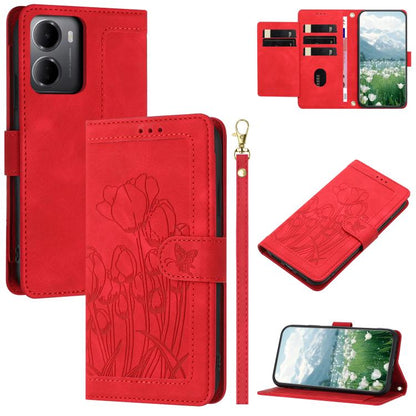 Tulips Embossed Leather Phone Case with Lanyard, For Redmi Note 17 4G Global 169.7mm, For Redmi 17C 5G, For Redmi 17 5G / 4G Global 170mm, For Redmi 17C 4G, For Redmi 15a 5G, For Redmi Note 15 Pro+ 5G Global 163.3mm, For Redmi Note 15 5G / 4G Global 16...