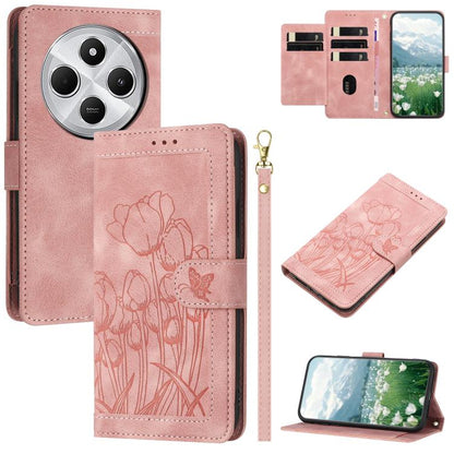 Tulips Embossed Leather Phone Case with Lanyard, For Redmi Note 17 4G Global 169.7mm, For Redmi 17C 5G, For Redmi 17 5G / 4G Global 170mm, For Redmi 17C 4G, For Redmi 15a 5G, For Redmi Note 15 Pro+ 5G Global 163.3mm, For Redmi Note 15 5G / 4G Global 16...