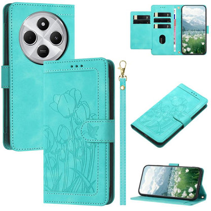 Tulips Embossed Leather Phone Case with Lanyard, For Redmi Note 17 4G Global 169.7mm, For Redmi 17C 5G, For Redmi 17 5G / 4G Global 170mm, For Redmi 17C 4G, For Redmi 15a 5G, For Redmi Note 15 Pro+ 5G Global 163.3mm, For Redmi Note 15 5G / 4G Global 16...