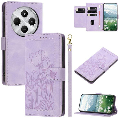Tulips Embossed Leather Phone Case with Lanyard, For Redmi Note 17 4G Global 169.7mm, For Redmi 17C 5G, For Redmi 17 5G / 4G Global 170mm, For Redmi 17C 4G, For Redmi 15a 5G, For Redmi Note 15 Pro+ 5G Global 163.3mm, For Redmi Note 15 5G / 4G Global 16...