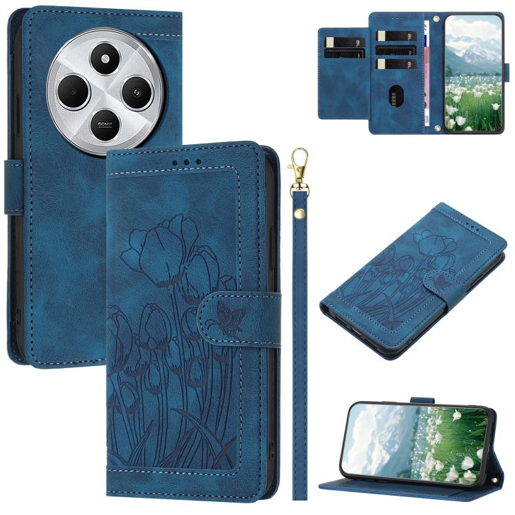 Tulips Embossed Leather Phone Case with Lanyard, For Redmi Note 17 4G Global 169.7mm, For Redmi 17C 5G, For Redmi 17 5G / 4G Global 170mm, For Redmi 17C 4G, For Redmi 15a 5G, For Redmi Note 15 Pro+ 5G Global 163.3mm, For Redmi Note 15 5G / 4G Global 16...