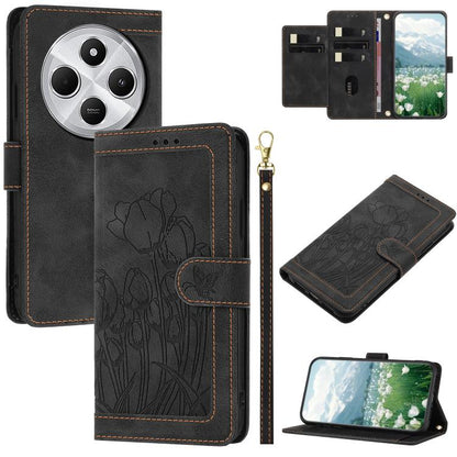Tulips Embossed Leather Phone Case with Lanyard, For Redmi Note 17 4G Global 169.7mm, For Redmi 17C 5G, For Redmi 17 5G / 4G Global 170mm, For Redmi 17C 4G, For Redmi 15a 5G, For Redmi Note 15 Pro+ 5G Global 163.3mm, For Redmi Note 15 5G / 4G Global 16...