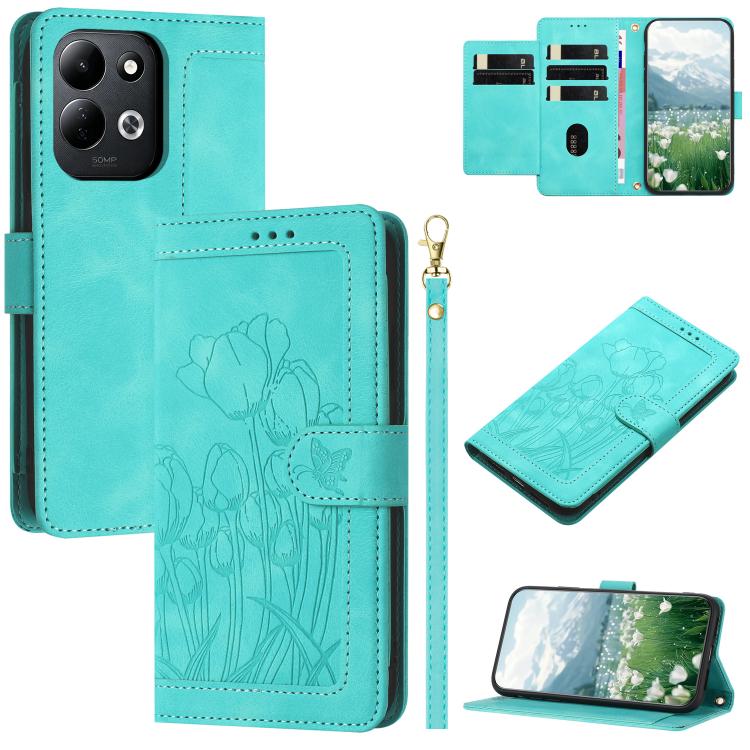 Tulips Embossed Leather Phone Case with Lanyard, For Redmi Note 17 4G Global 169.7mm, For Redmi 17C 5G, For Redmi 17 5G / 4G Global 170mm, For Redmi 17C 4G, For Redmi 15a 5G, For Redmi Note 15 Pro+ 5G Global 163.3mm, For Redmi Note 15 5G / 4G Global 16...